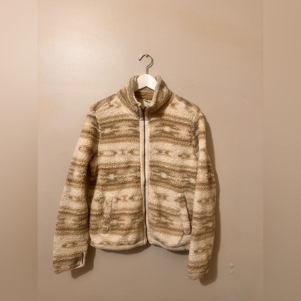 Old Navy Cream and Tan Sherpa Zip Jacket